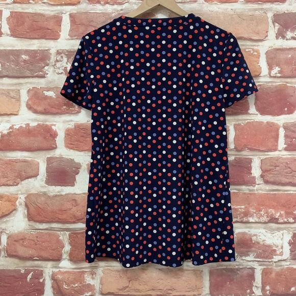 Anne Klein Top Shirt Women's Small Dark Blue Multicolor Polka Dot Popover Blouse - Picture 4 of 8